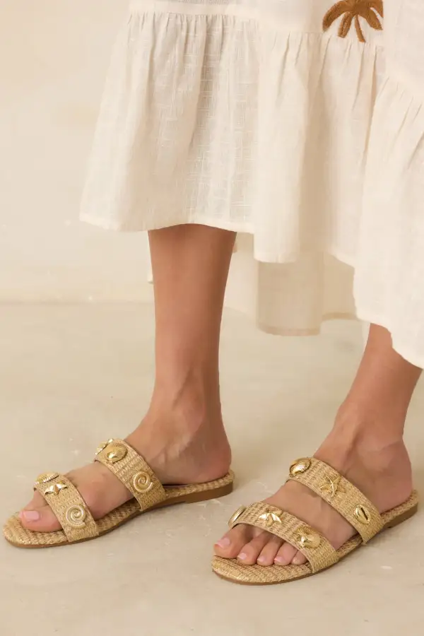 Beach Straw Shell Flip-Flops