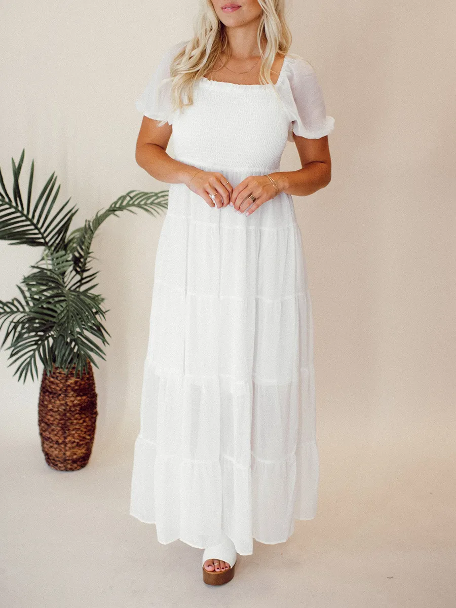 Square Neck Bubble Sleeve Layered Extra Dress
