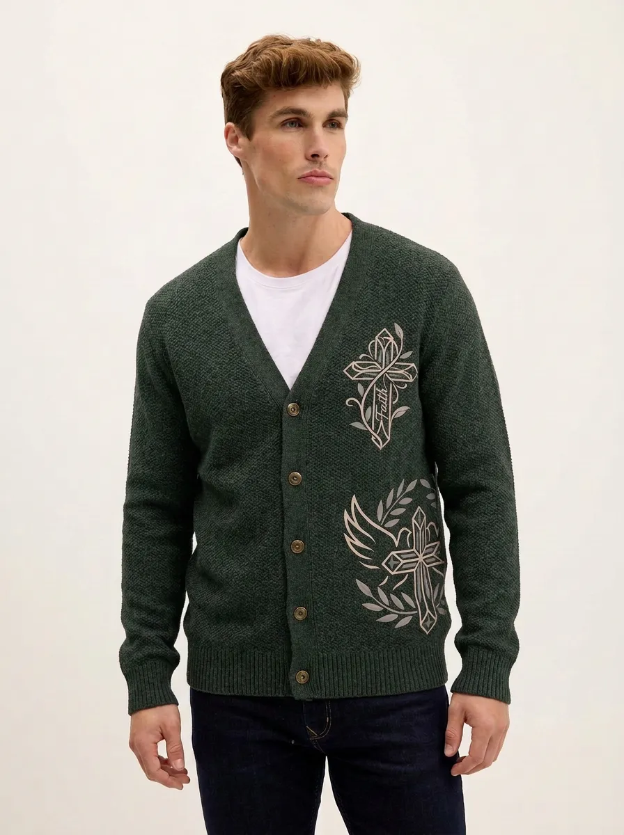 Men's Faith Religious Cross Wing Printed Cardigan
