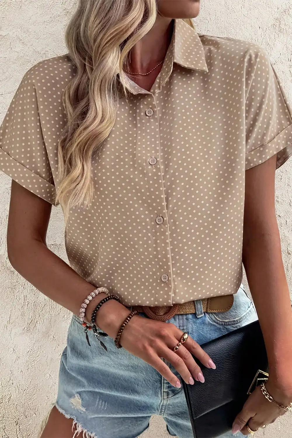Short Sleeve Dot Print Shirt Blouse