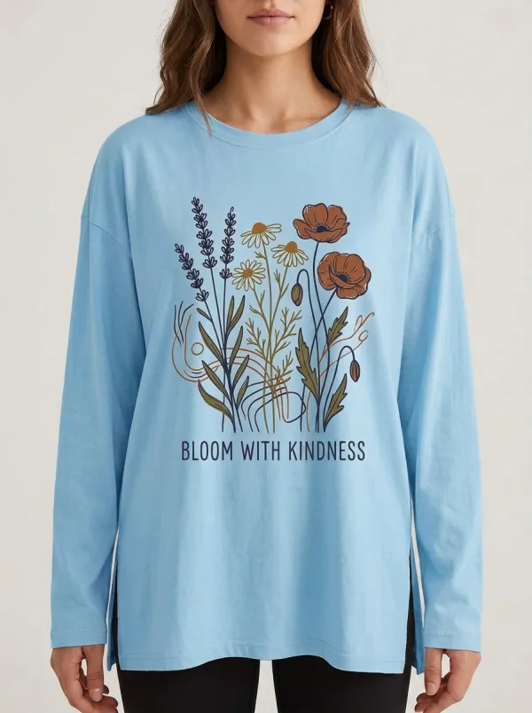 Floral Bloom With Kindness Wildflower Long Sleeve T-Shirt