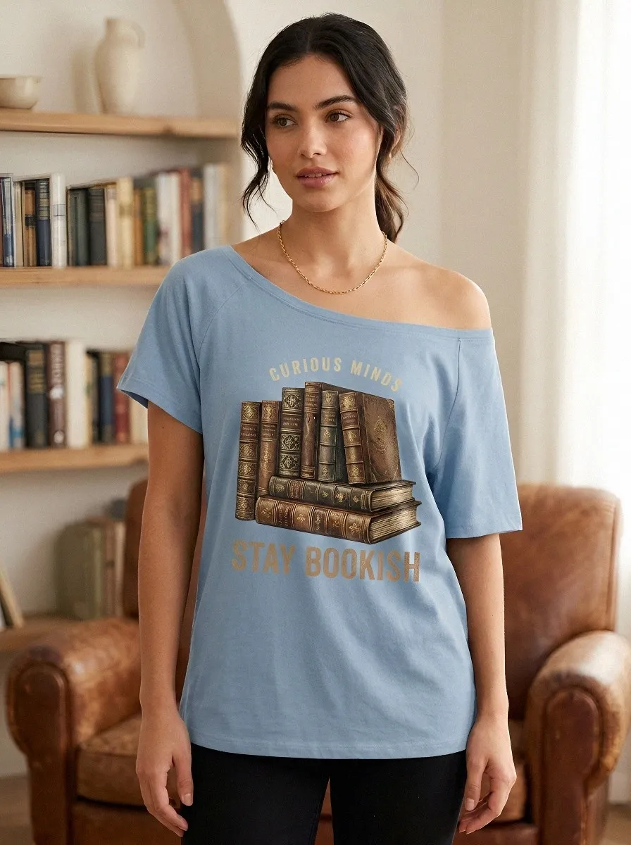 Women's Book Lover Curious Minds Vintage Books Printed T-shirt