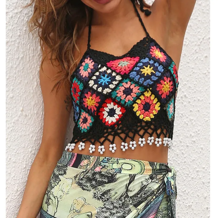 Women's Halter Geometric Swim Top