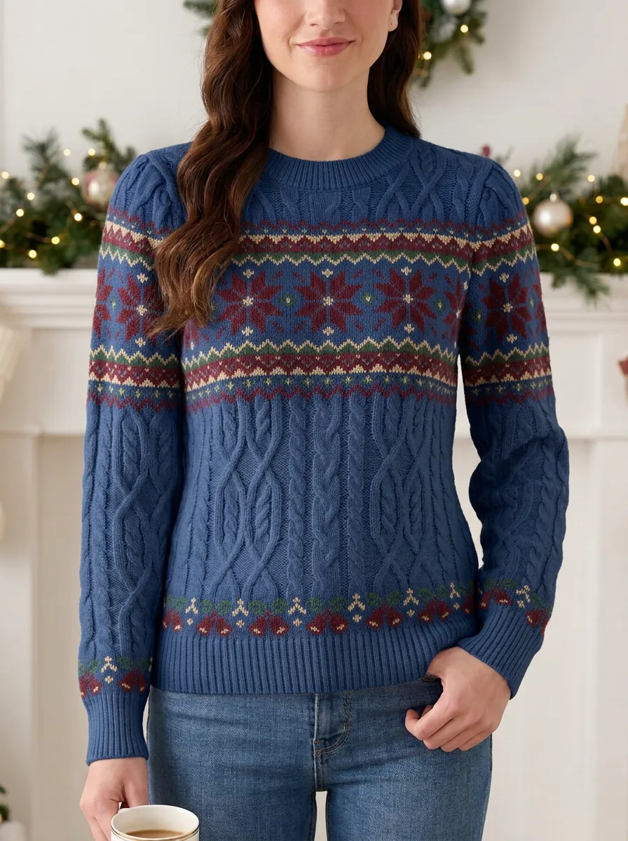 Christmas Holiday Snowflake Bell Pattern Knitted Sweater