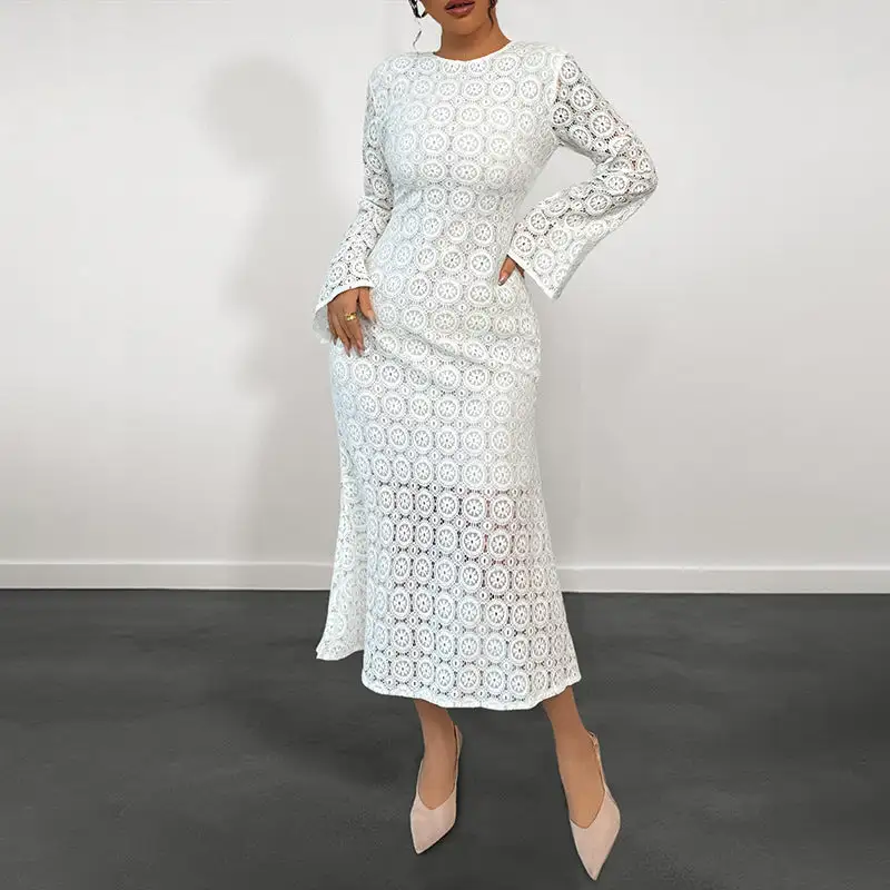 Women's Bodycon Long-Sleeve Lace Bridal Dress