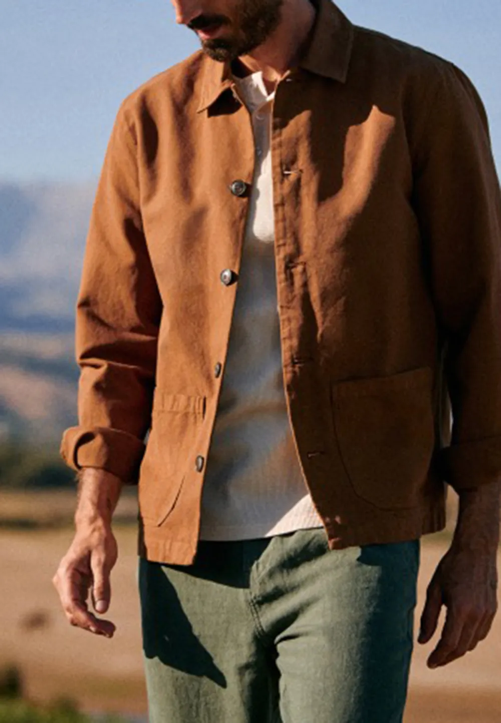 Light Brown Cotton Blend Button Front Chore Jacket