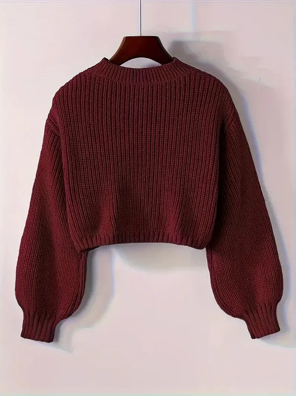 Winter Cropped Ribbed Knit Sweater