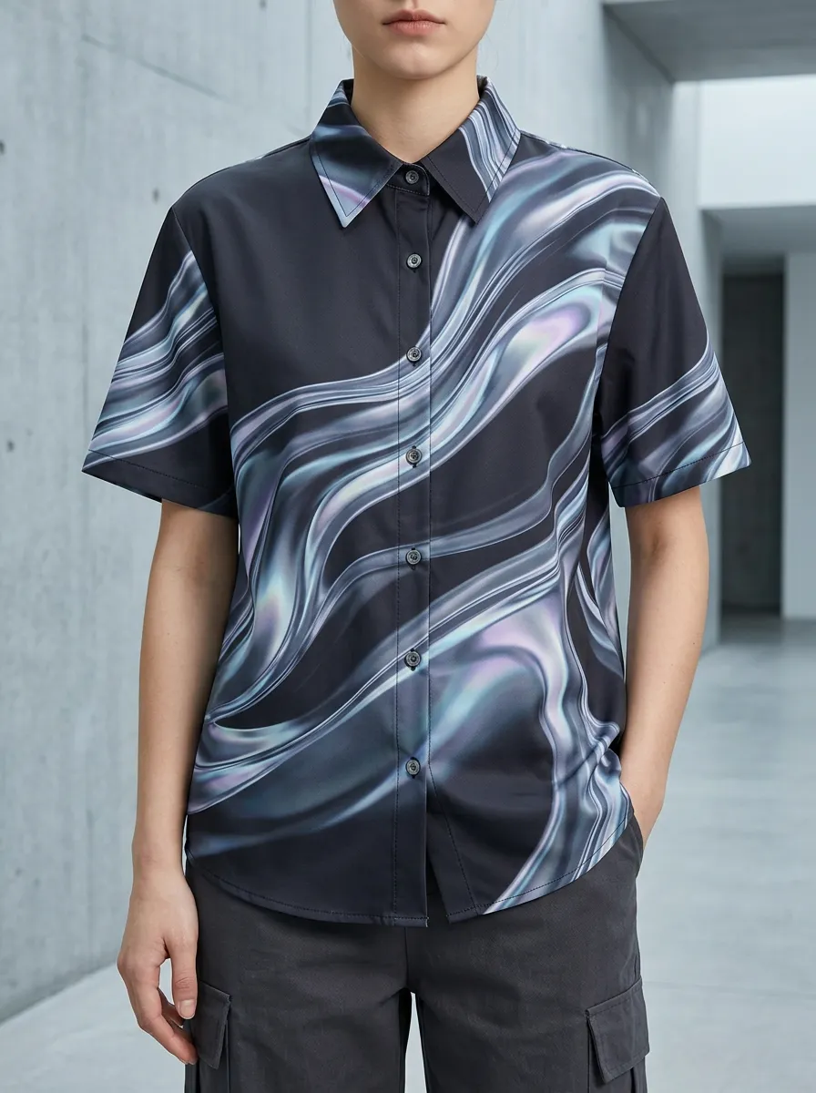 Women's Abstract Liquid Marble Pattern Printed Shirt