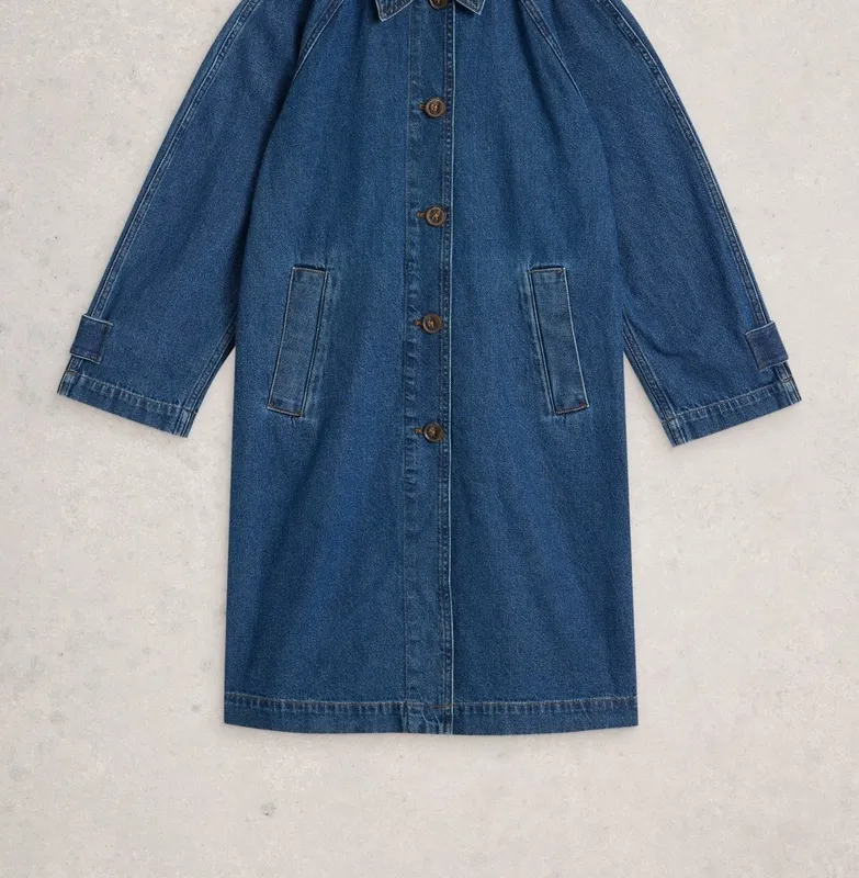 Cotton Denim Collared Coat
