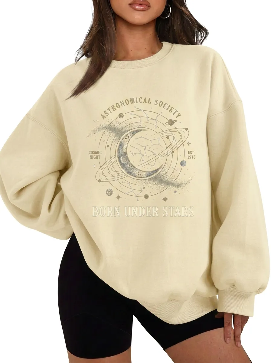 Women's Astronomy Lover Moon Constellation Printed T-shirt