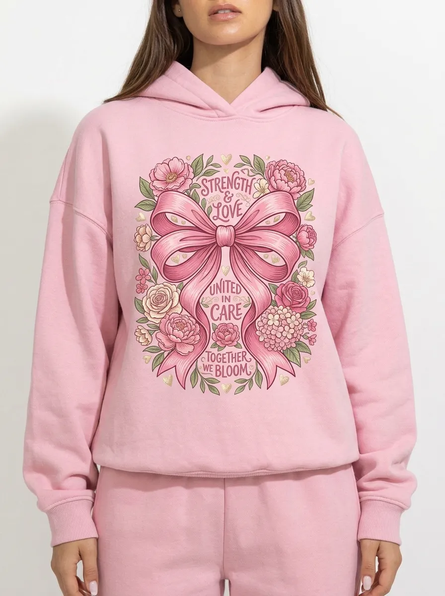 Women's Breast Cancer Awareness Floral Ribbon Printed Hoodie