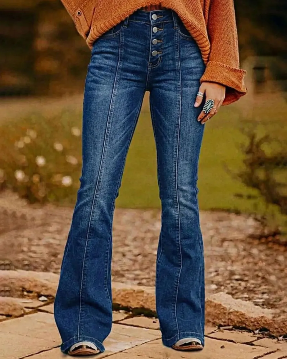 High-Waist Washed Flare Jeans