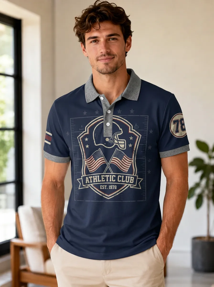 Men's Gridiron Helmet Flag Polo Shirt
