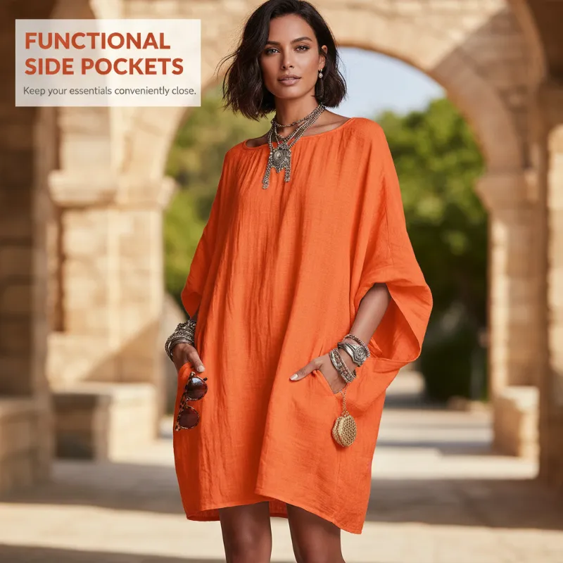 🌿Cotton And Linen Oversized Batwing Sleeve Dress