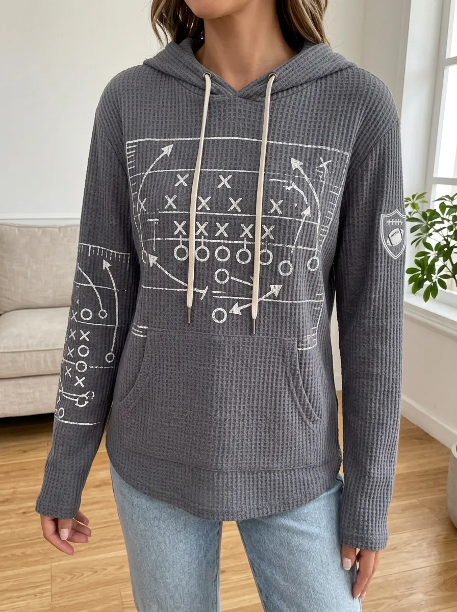 Women's Stadium Football Fan Playbook Printed Waffle Knit Hoodie