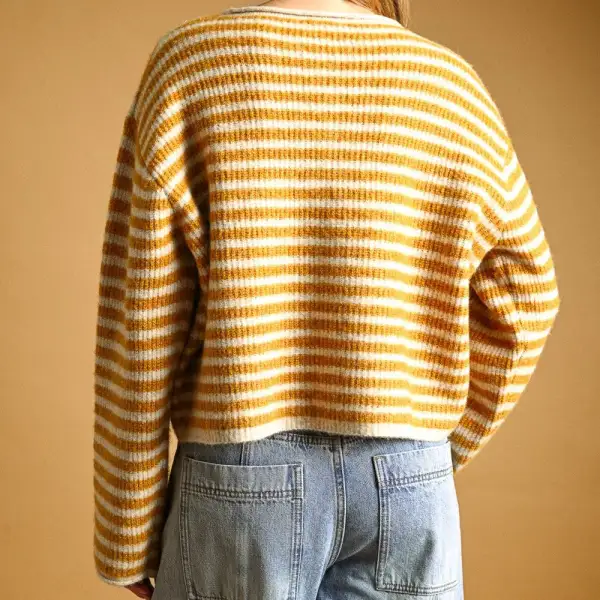 Button Front Relaxed Striped Cardigan