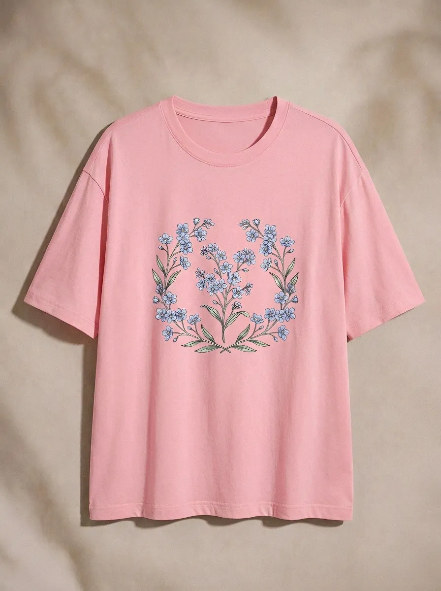 Unisex Botanical Nature Lover Forget-Me-Not Floral Printed T-shirt