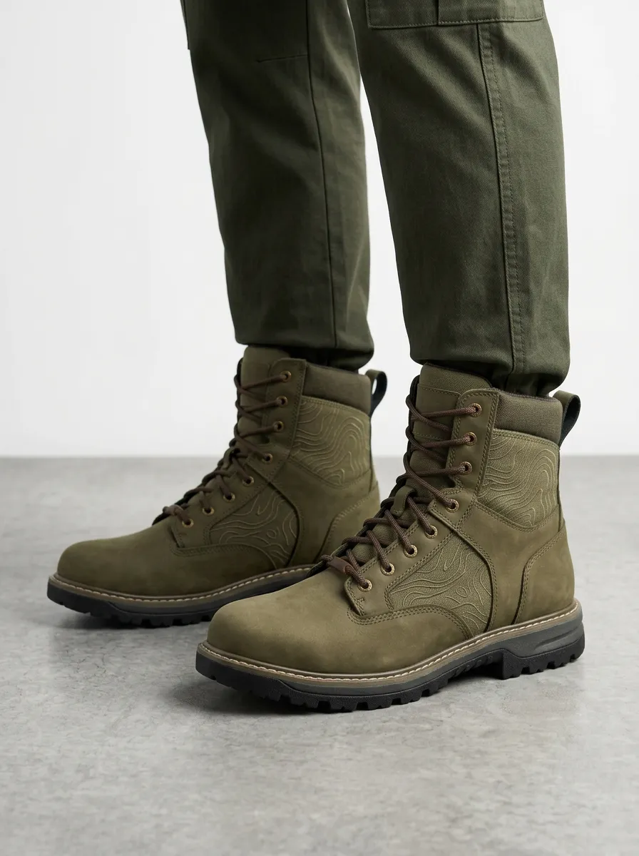 Unisex Clean-Lined Outdoor Enthusiast Topographic Map Print Work Boots