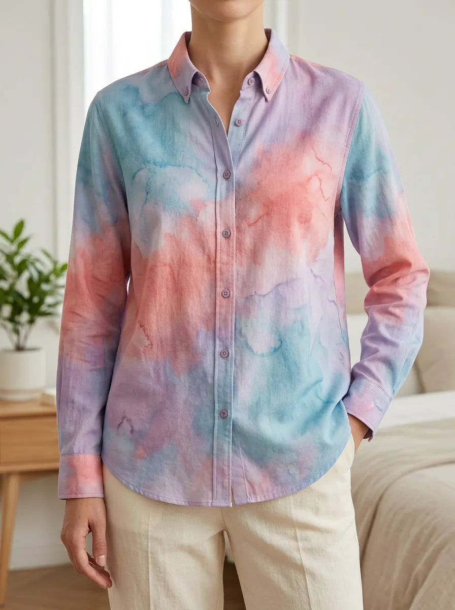 Women's Fluid Pastel Watercolor Tie-Dye Shirt