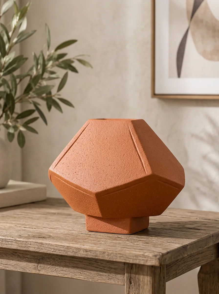 Minimalist Geometric Terracotta Textured Vase