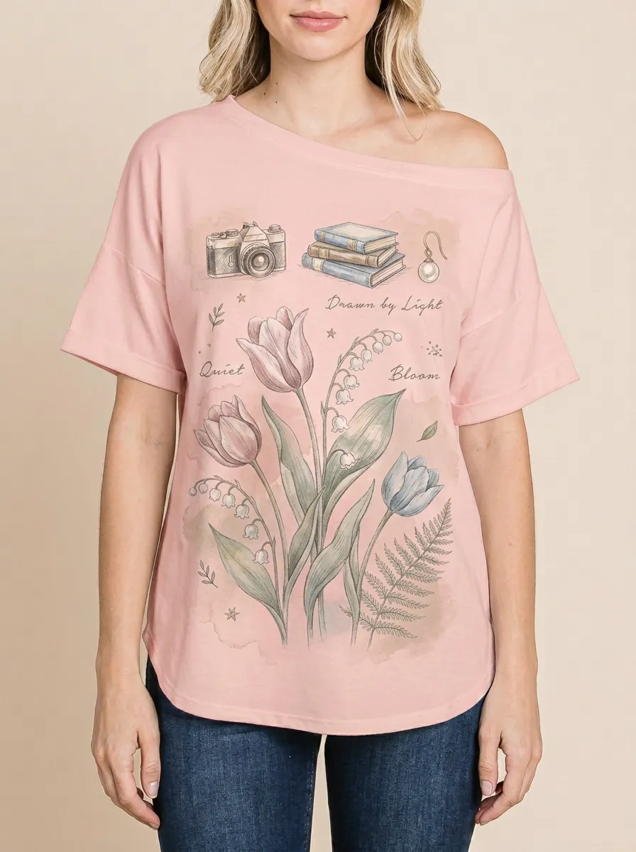 Women's Floral Photography Book Lover Printed T-shirt