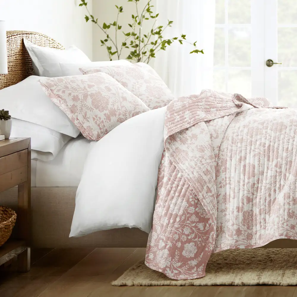 Textured Floral Reversible Quilted Coverlet Set