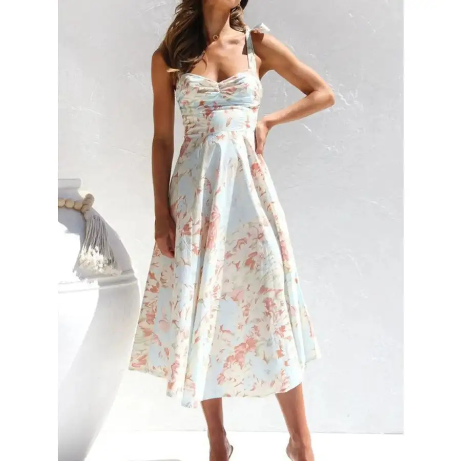 Tie-Strap Sweetheart Neck Midi Dress