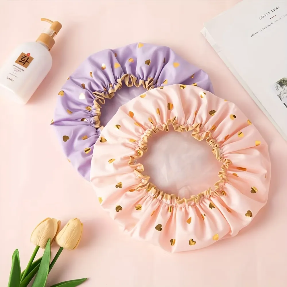 Metallic Heart Shower Cap