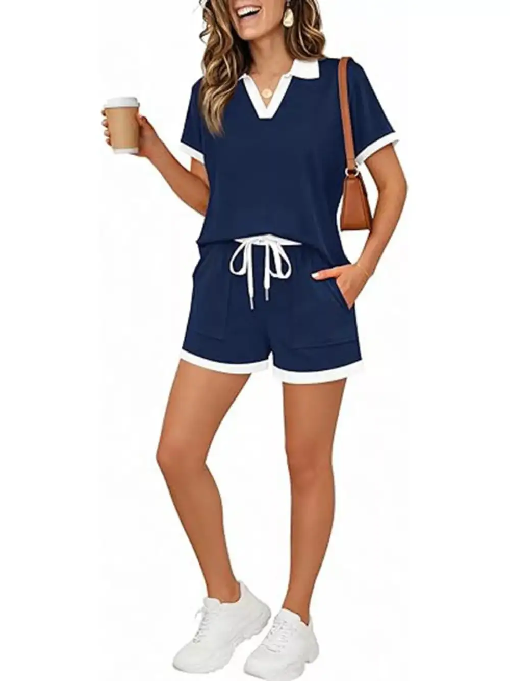 Polo Collar Short Sleeve Top Shorts Set