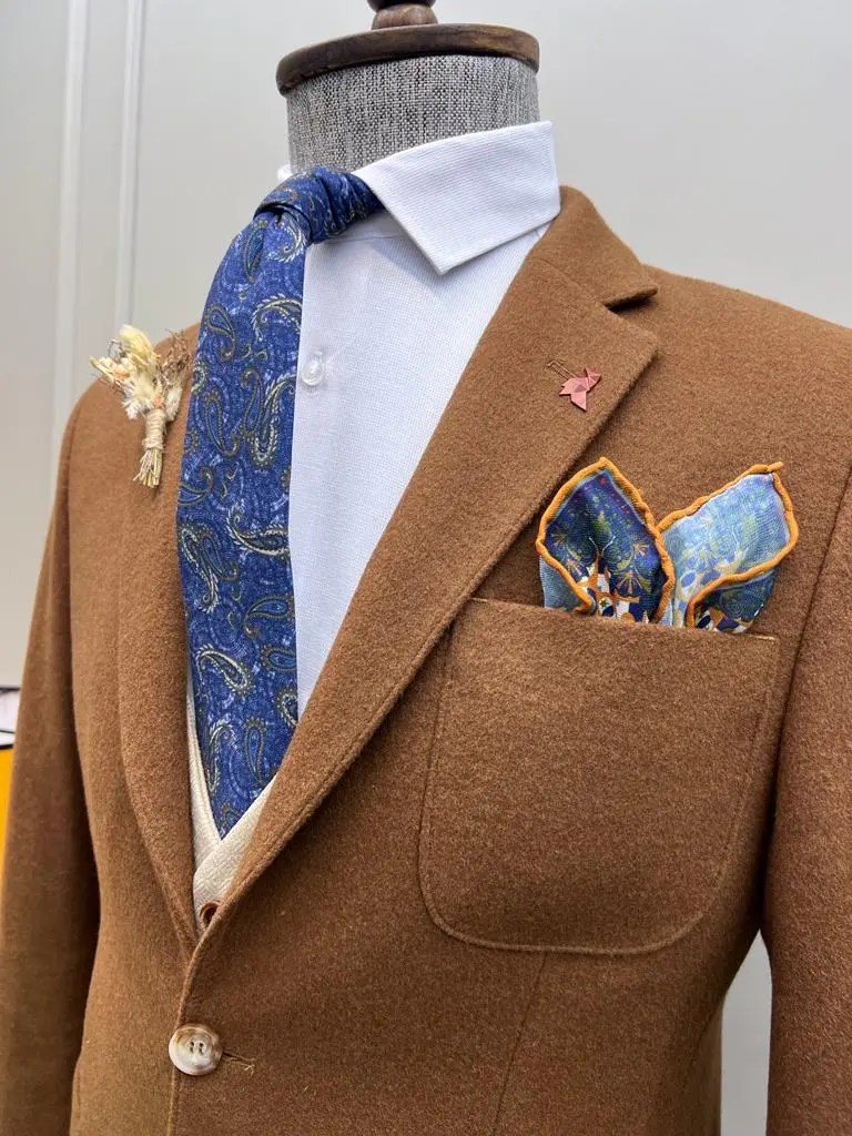 Slim Special Italian Fabric Stamped Woolen Blazer