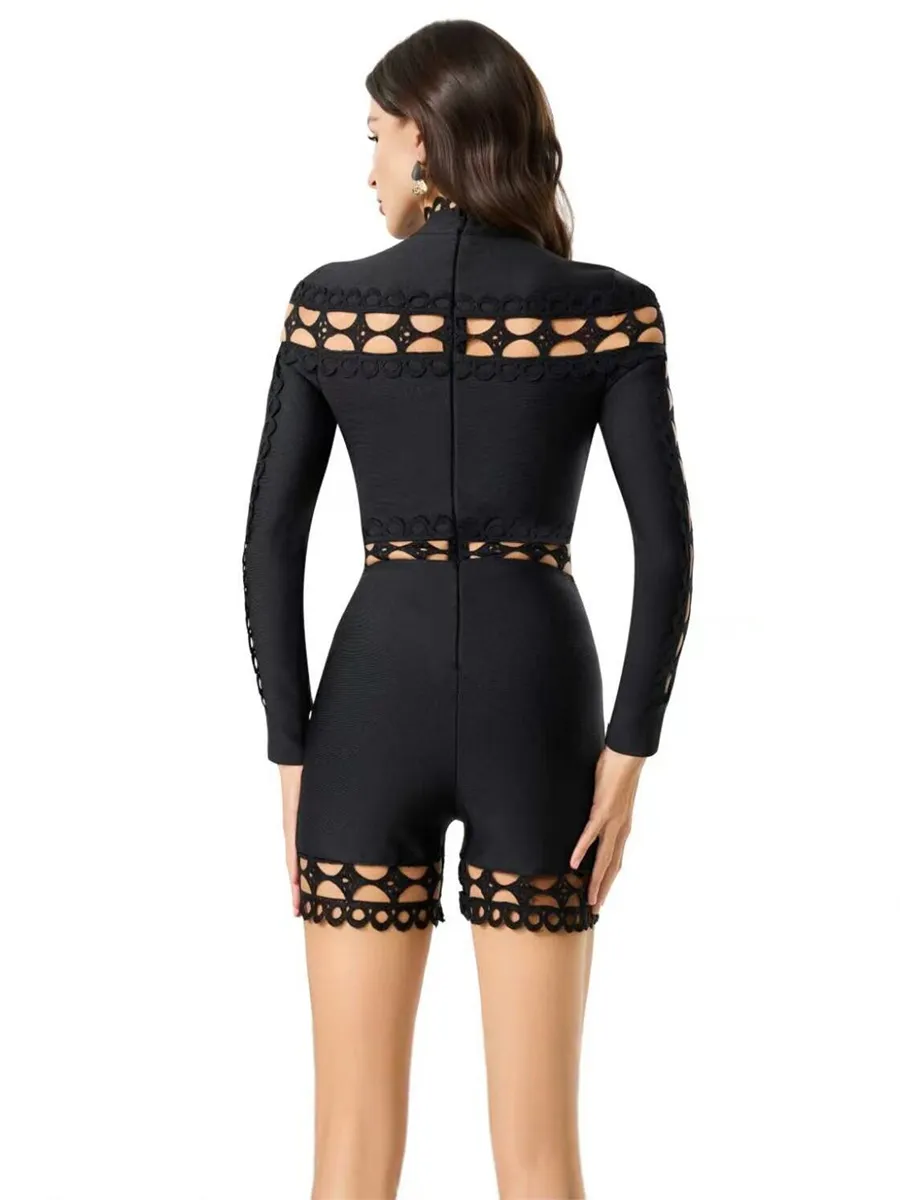 Adelina Sexy Cutout Long-Sleeve Bandage Jumpsuit