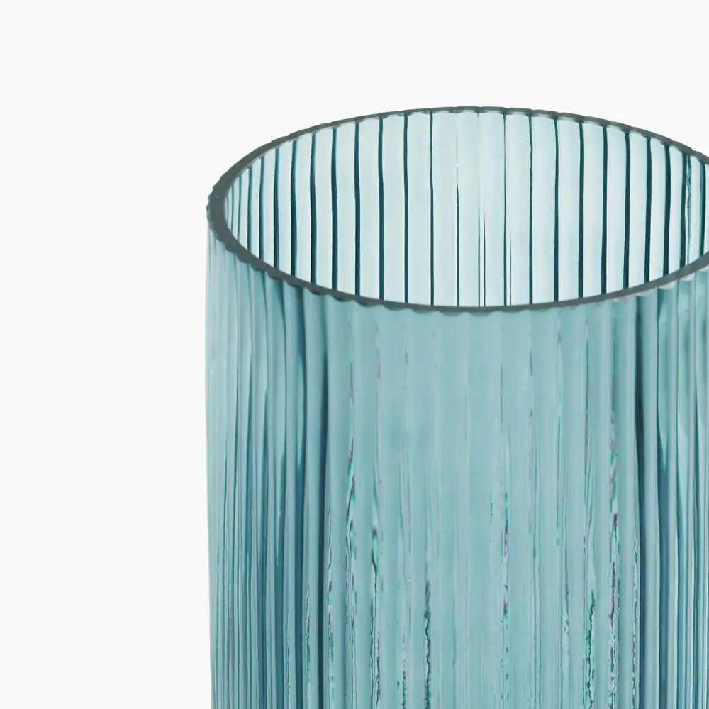 Teal Ribbed Glass Vase