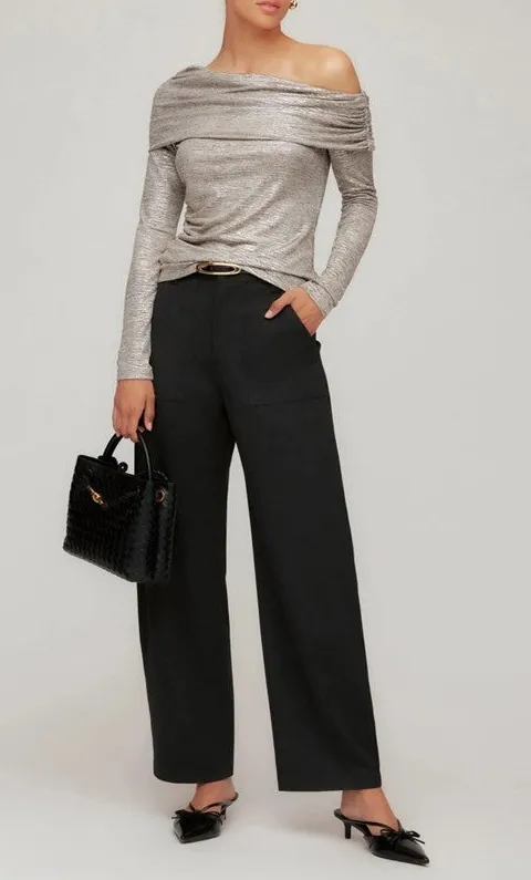 Grey Asymmetric One-Shoulder Knit Top