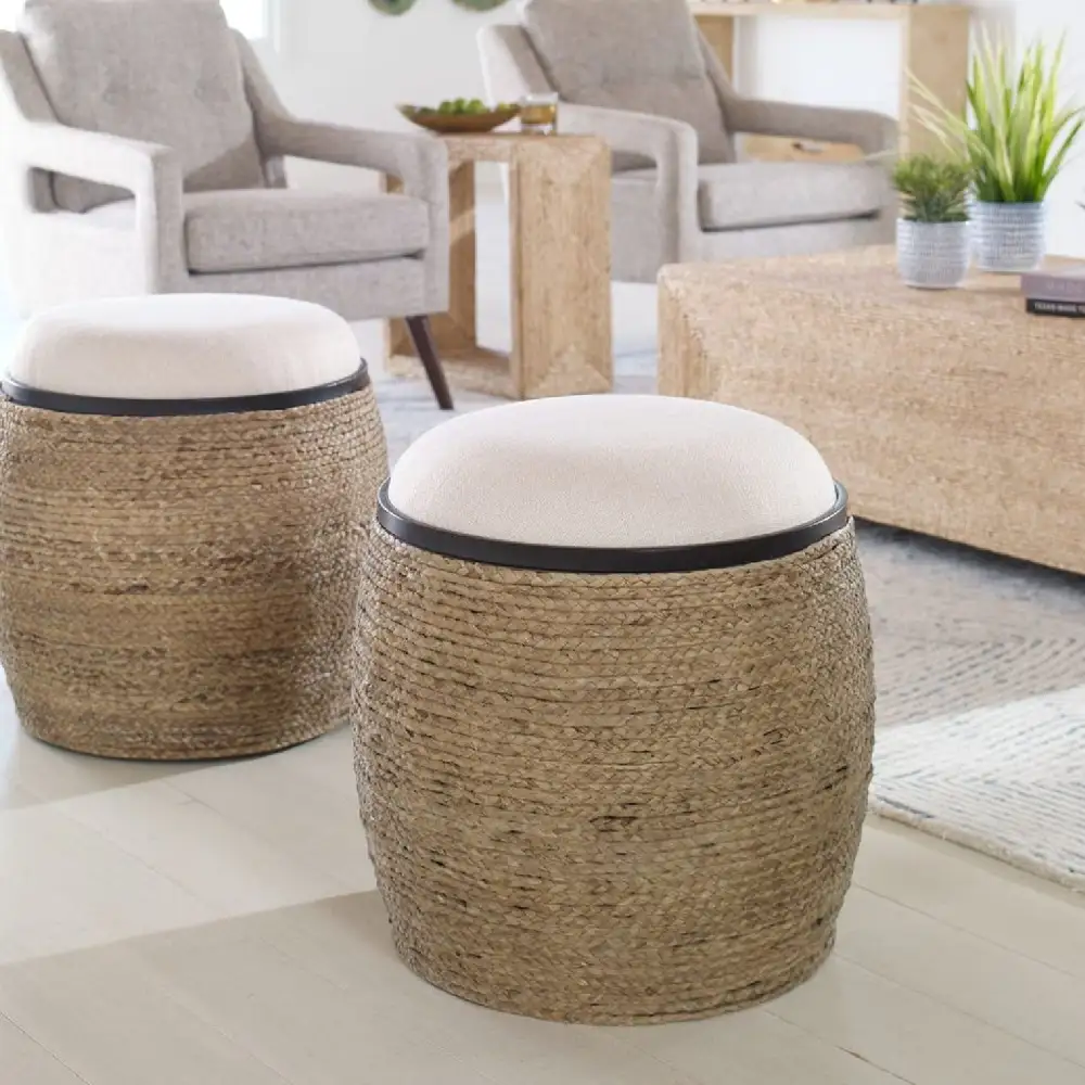Braided Straw Round Ottoman