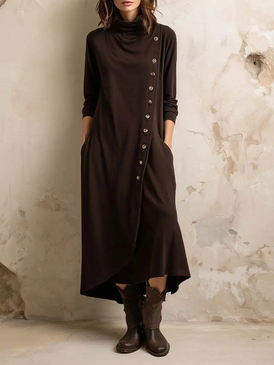 Boho-Inspired Midi Dress With Side Button Placket