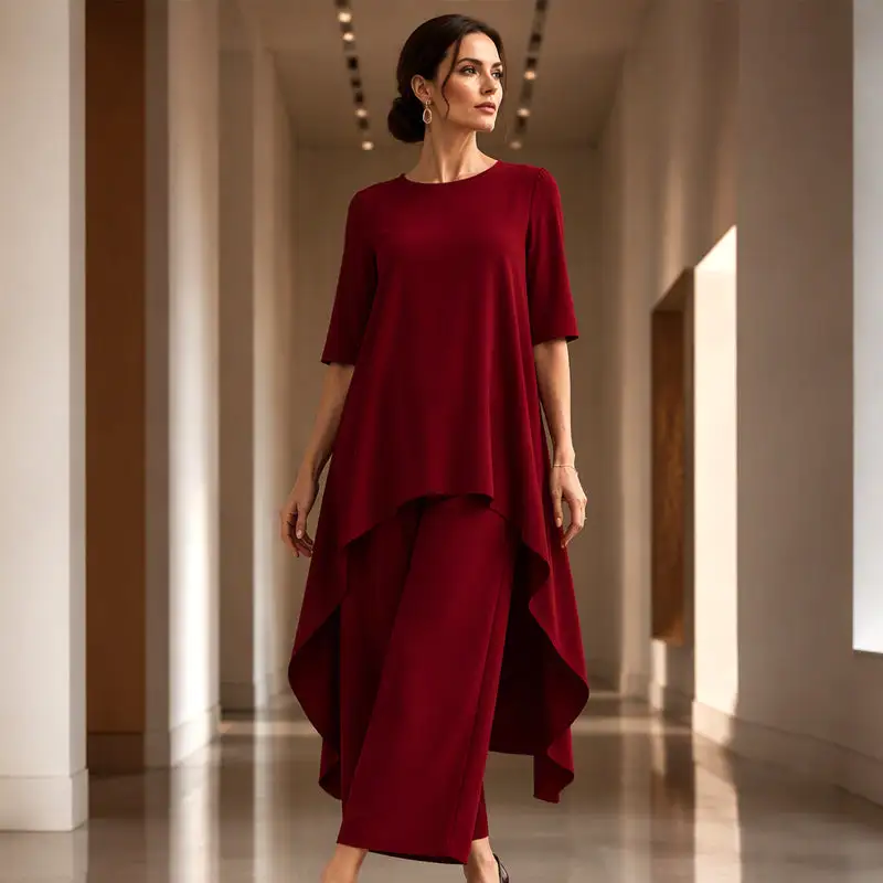 Women's Chic Asymmetrical Top & Wide-Leg Pants Set