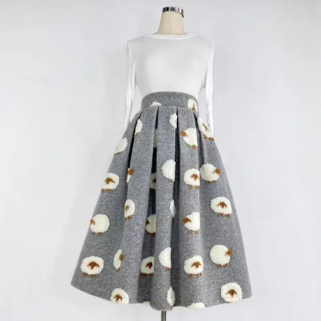 Textured Carry Everyday Casual Wool Skirt