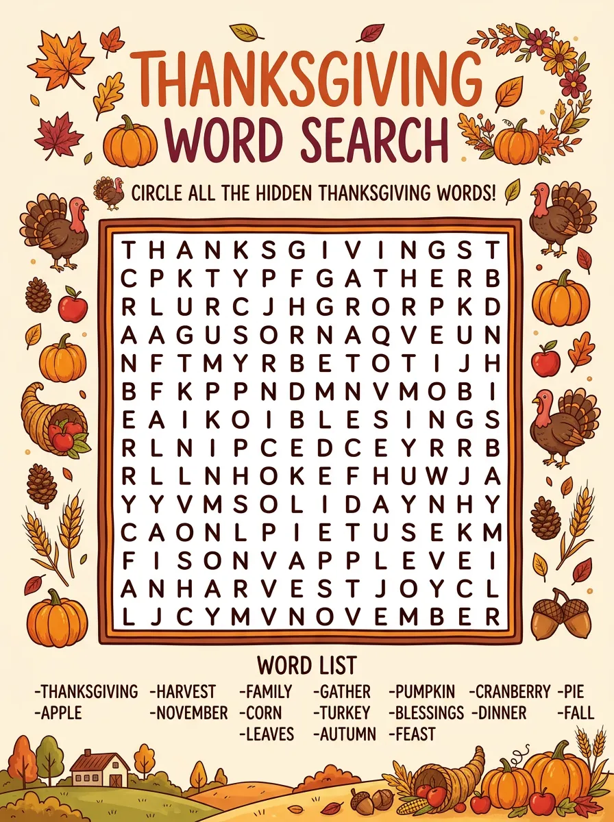 Kids Thanksgiving Pumpkin Harvest Activity Poster