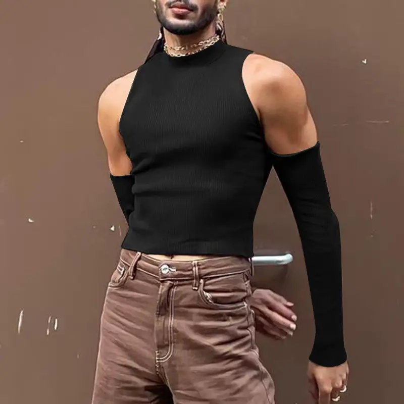 Unisex Short Ribbed Top With Removable Arm Cuffs And Shoulder-free Inserts