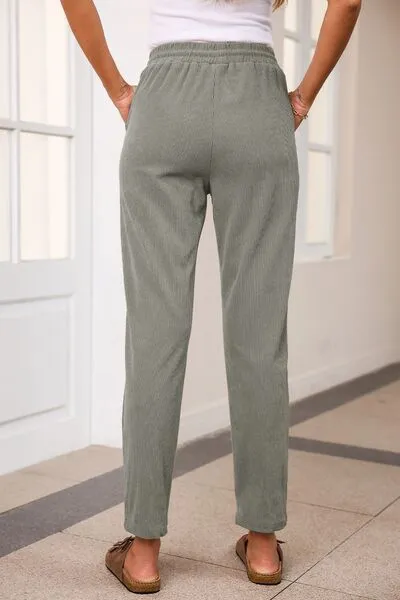 Drawstring Straight Pants With Pocket