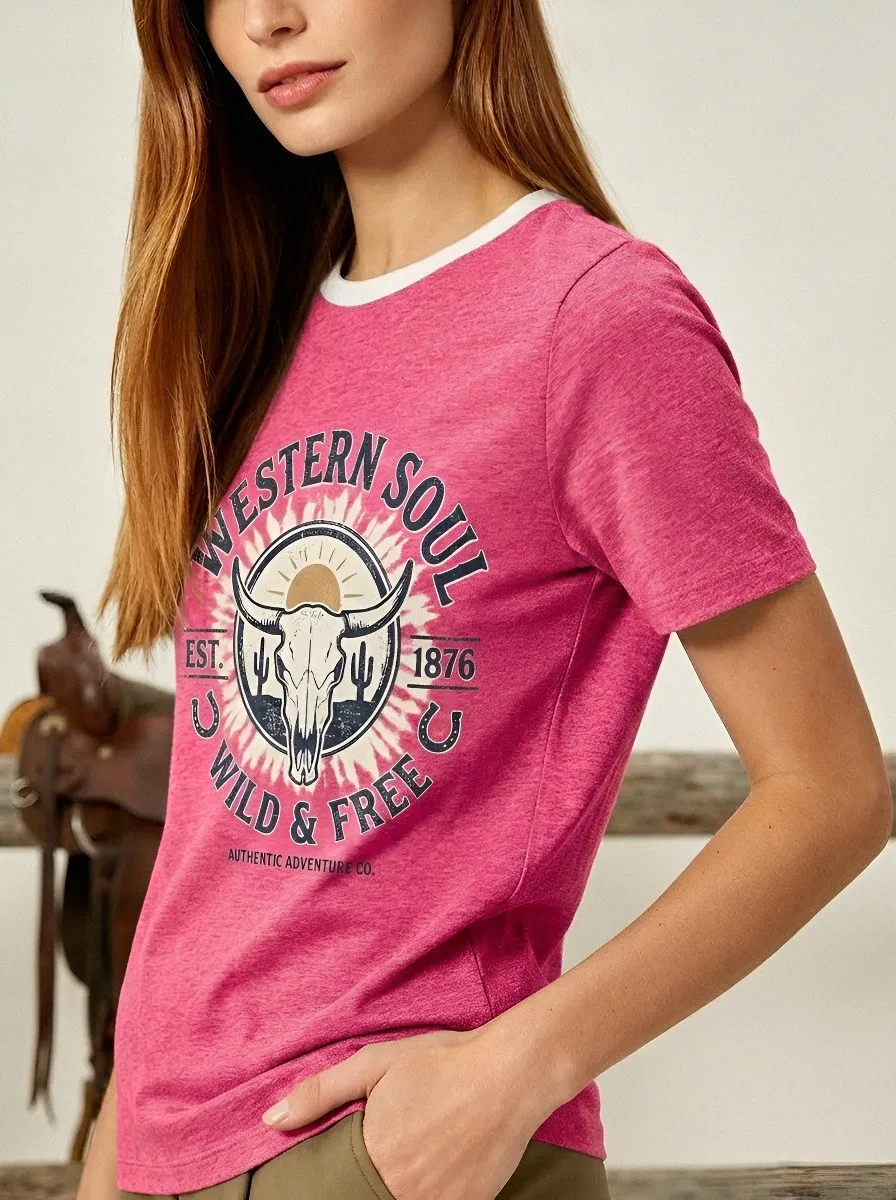 Western Soul Cow T-Shirt Casual