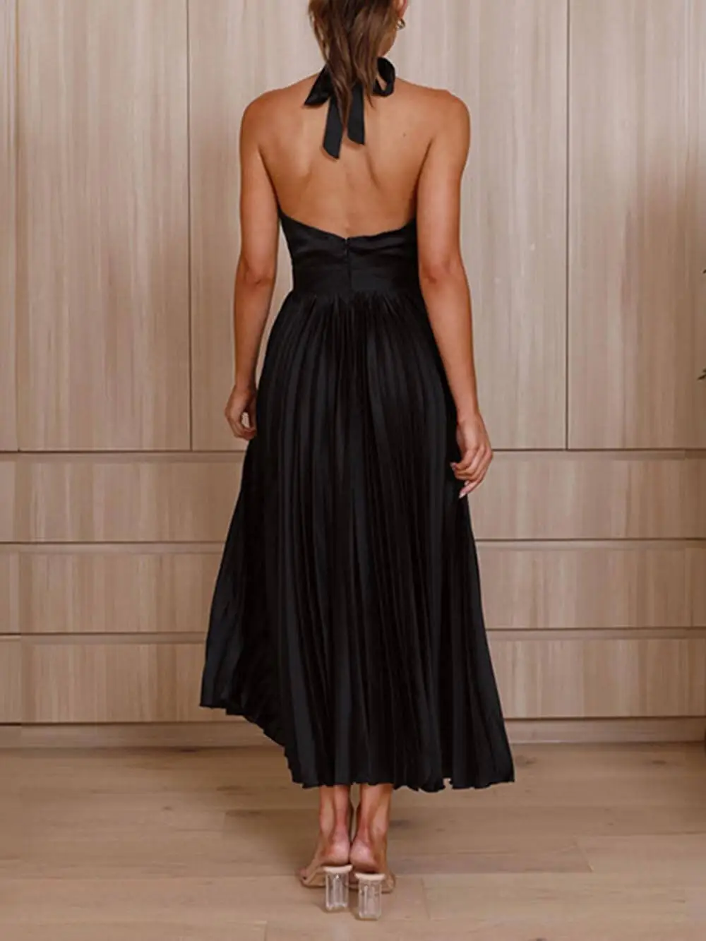 Neckline Pleated Vacation Occasion Dresses Midi Dress