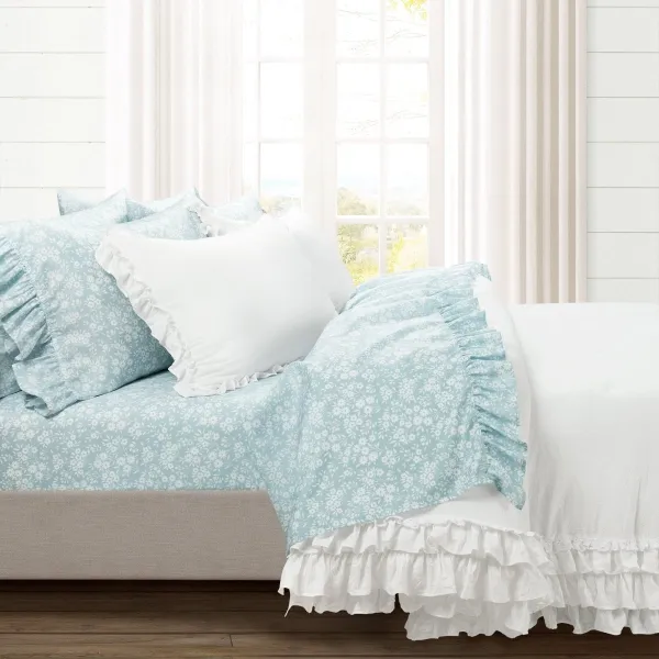 Floral Ruffled Garden Sheet Bedding Set