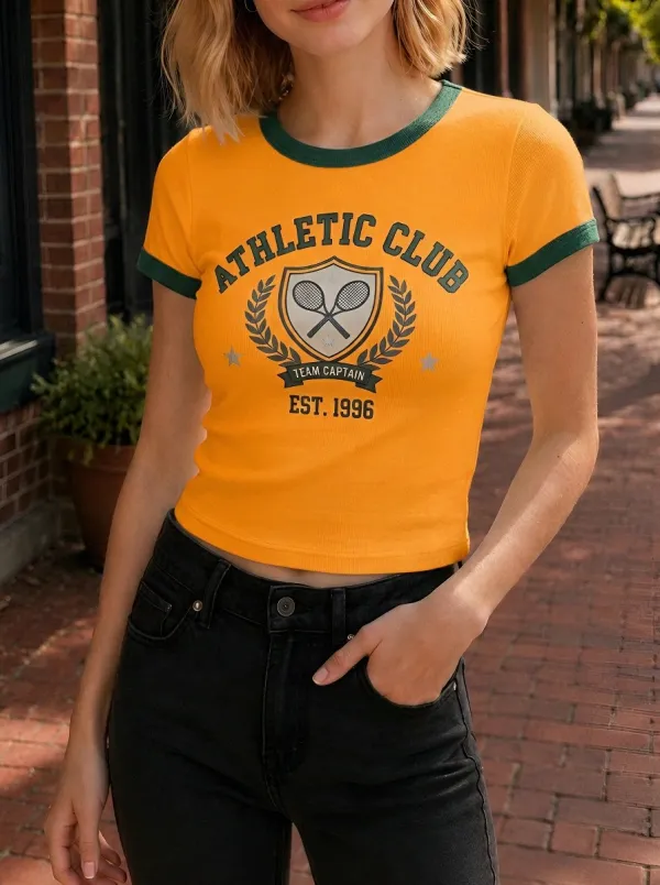 Women's Tennis Athletic Club Shield Printed Ringer T-shirt