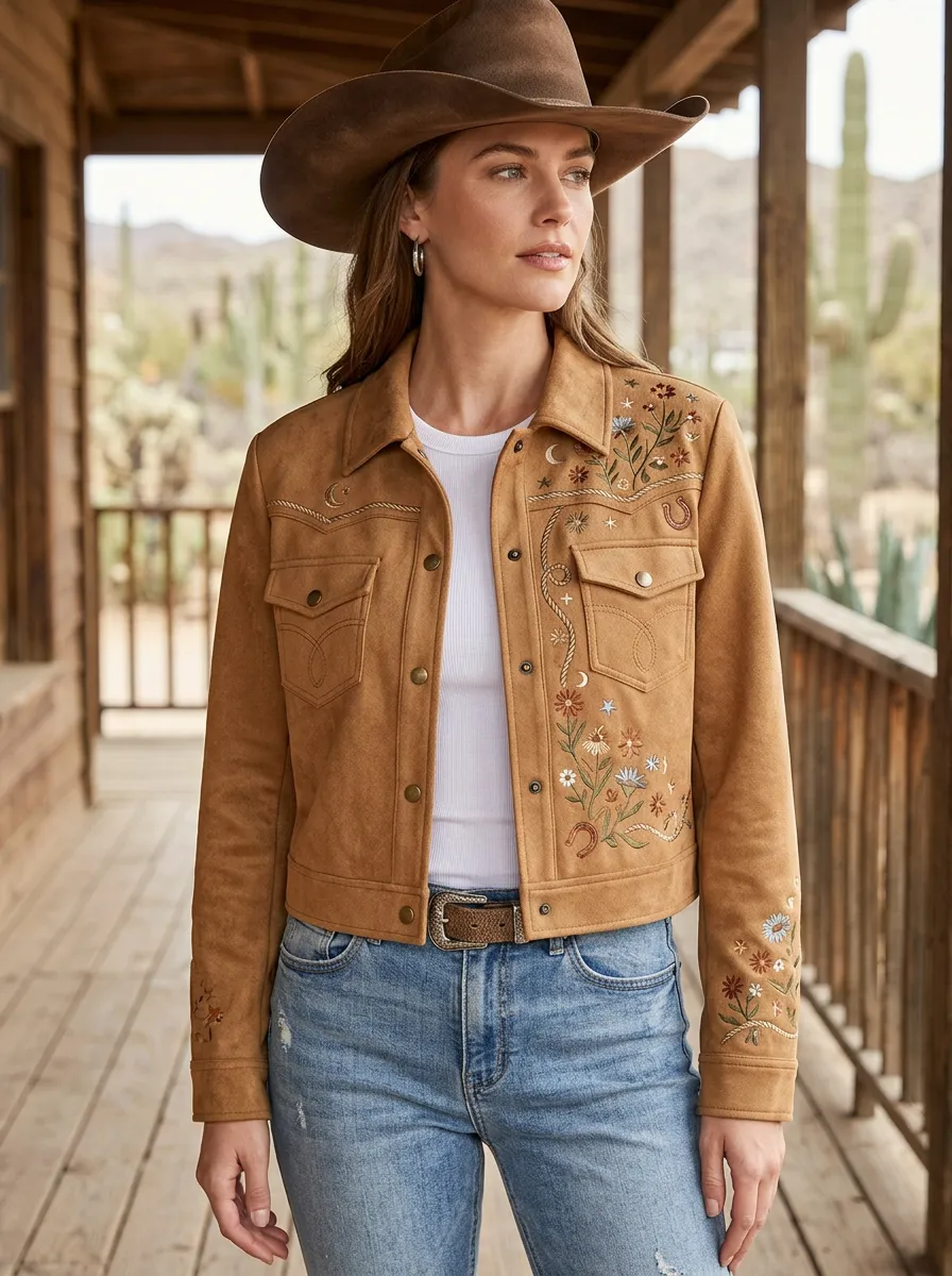 Ranch Horseshoe Horse Floral Pattern Women's Western Jacket