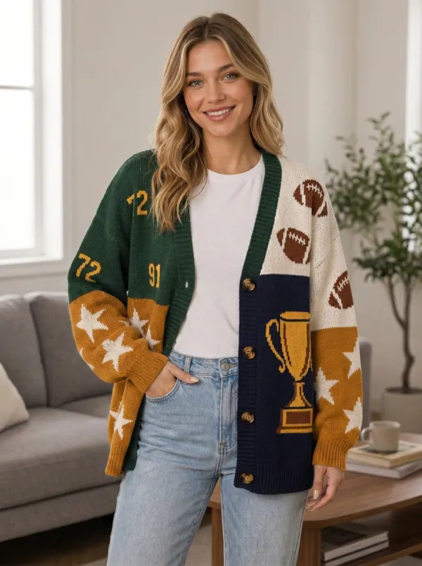 Women's Gridiron Trophy Star Ball Knit Cardigan