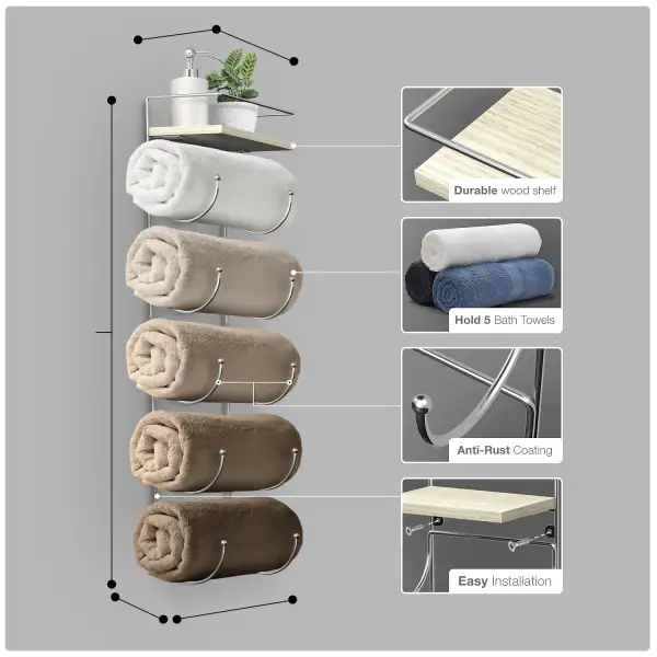Wall Mounted Towel Rack With Shelf