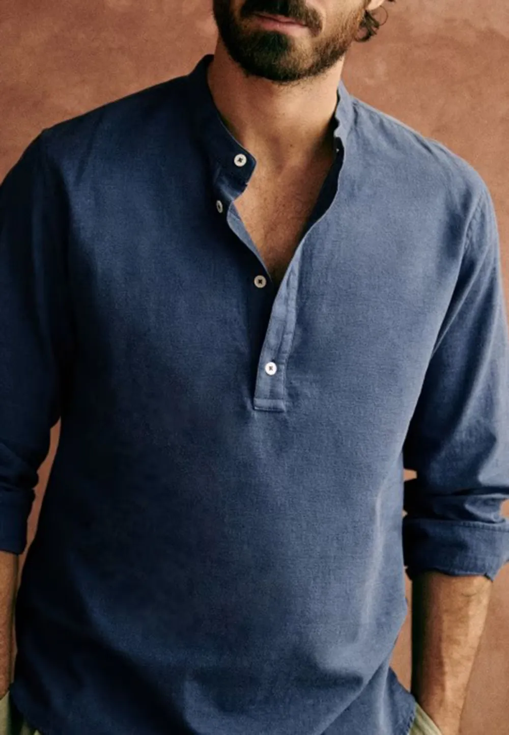 Olive Green Mandarin Collar Henley Shirt