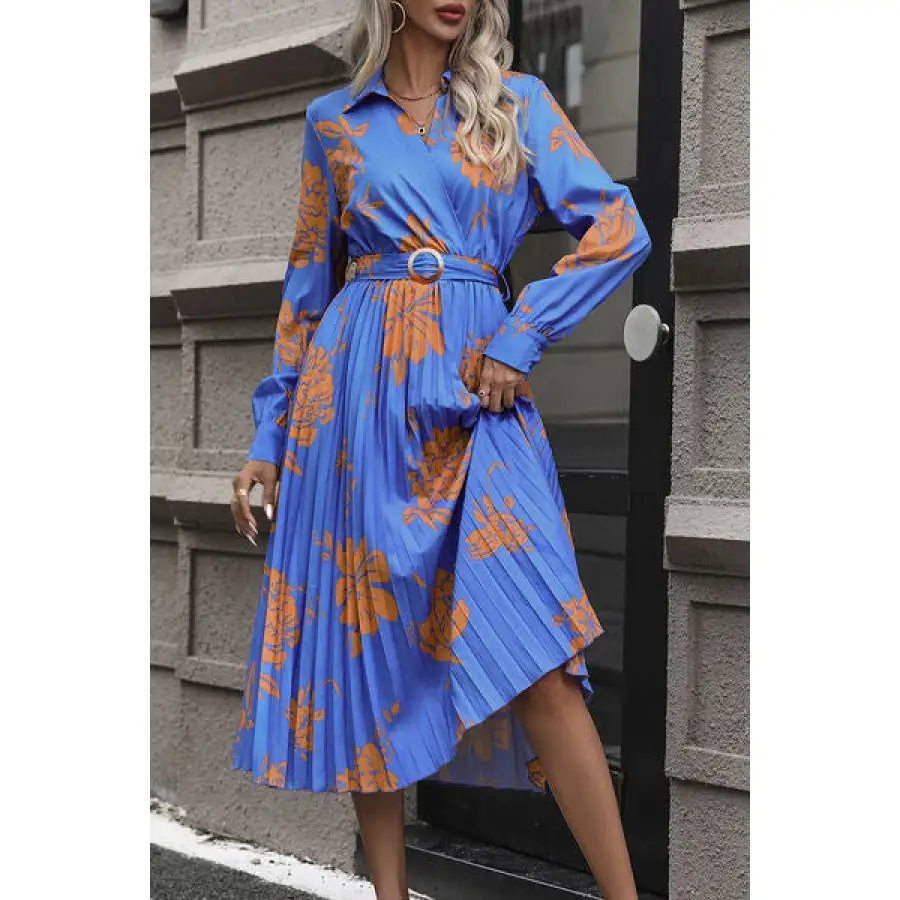 Pleated Surplice Long Sleeve Midi Dress