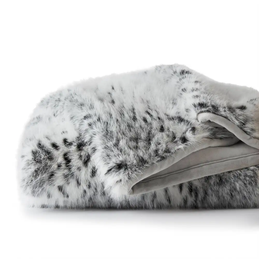 Snow Leopard Faux Fur Throw Blanket